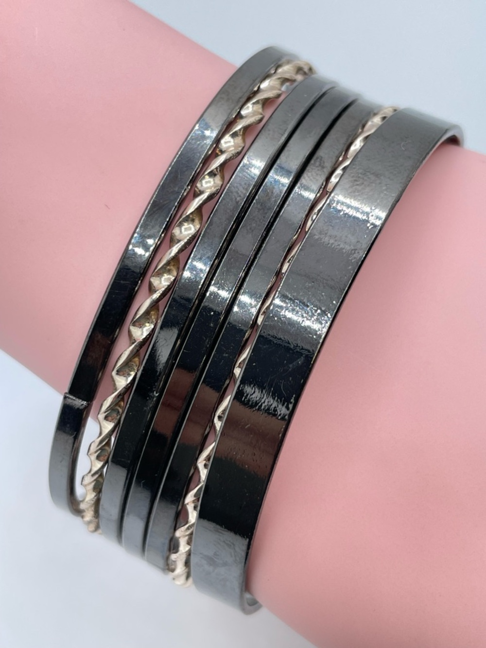 Gunmetal Gold Tone Stackable Bangle Bracelet Set Minimalist Chic